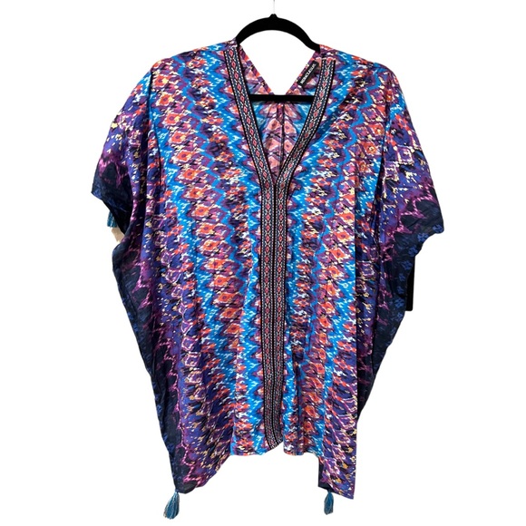 Miraclesuit Bella Alba Cotton Caftan Cover-Up in Midnight Blue (M) - Picture 6 of 14